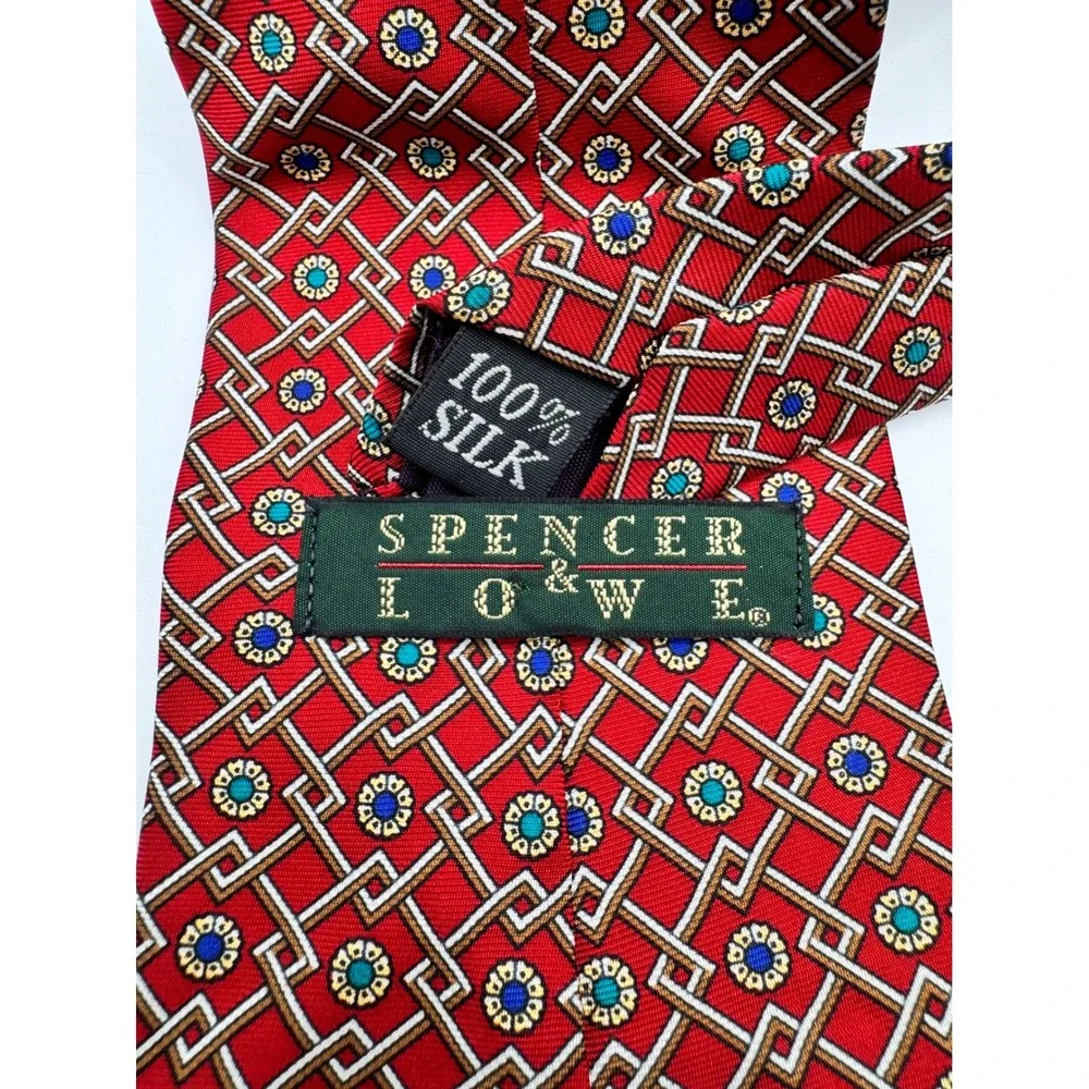 Spencer Lowe‎ Red Geometric Silk Necktie Mens Business Formal Career